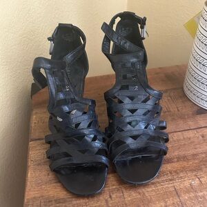 Franco Sarto leather  Black Strappy Heels